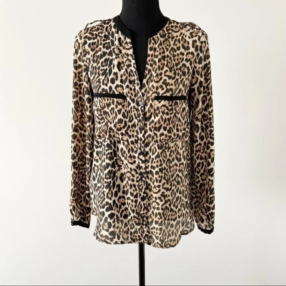 Zara  Leopard Print Button Down Blouse